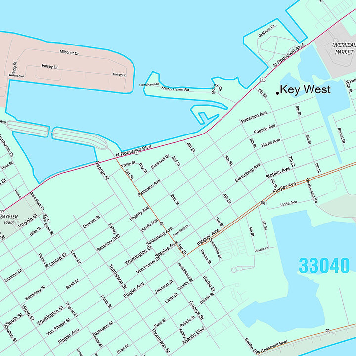 Premium Style Wall Map of Key West, FL