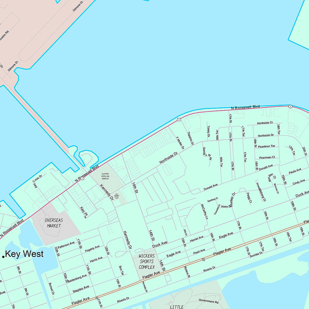 Premium Style Wall Map of Key West, FL