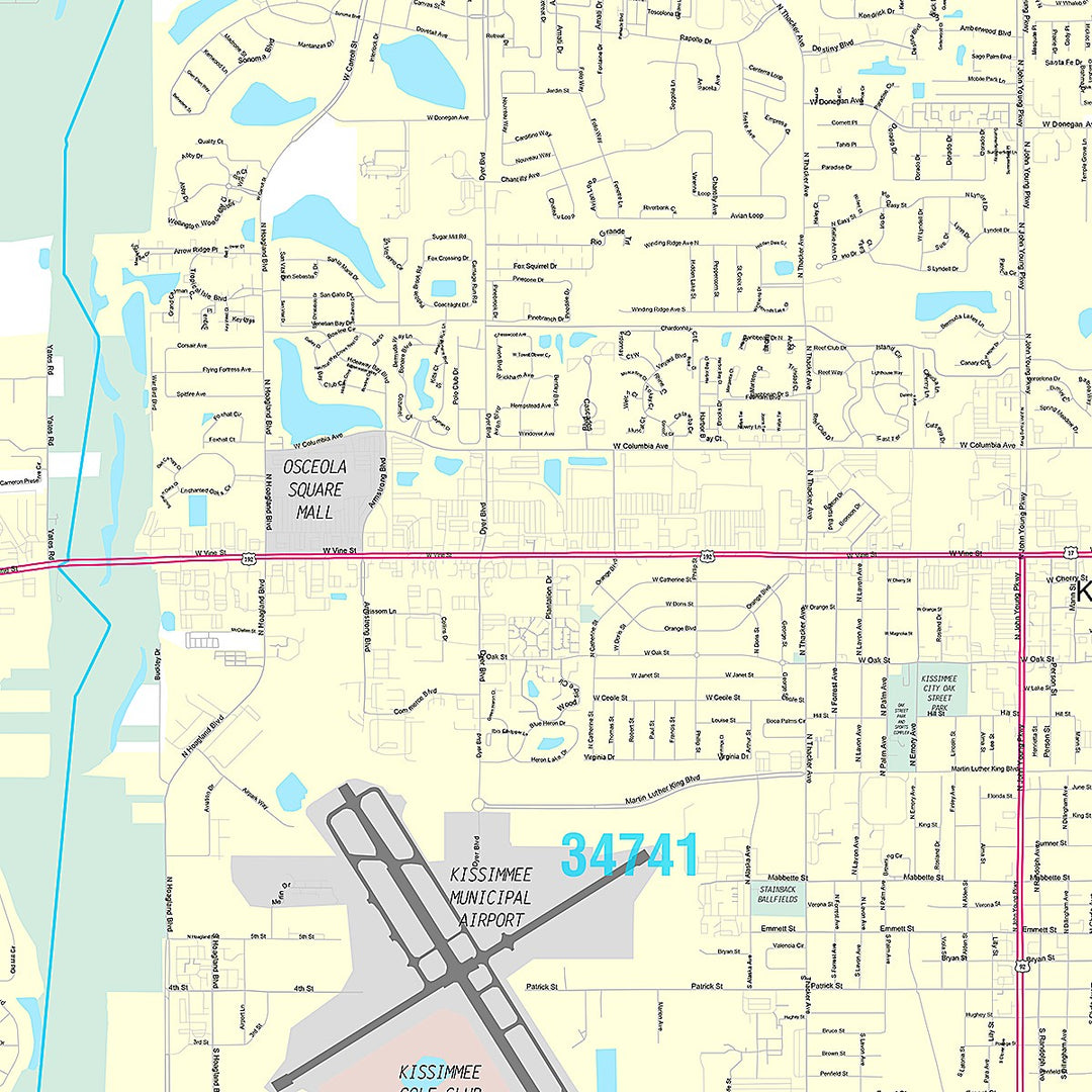 Premium Style Wall Map of Kissimmee, FL