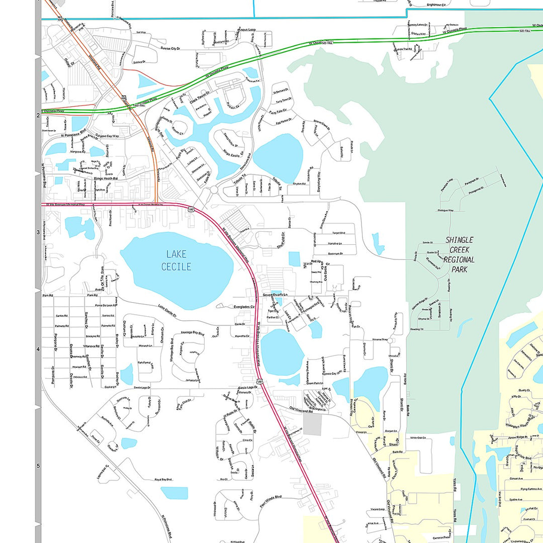 Premium Style Wall Map of Kissimmee, FL
