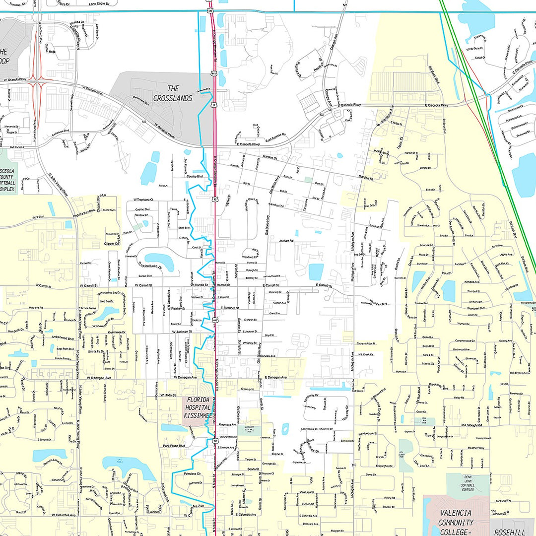 Premium Style Wall Map of Kissimmee, FL