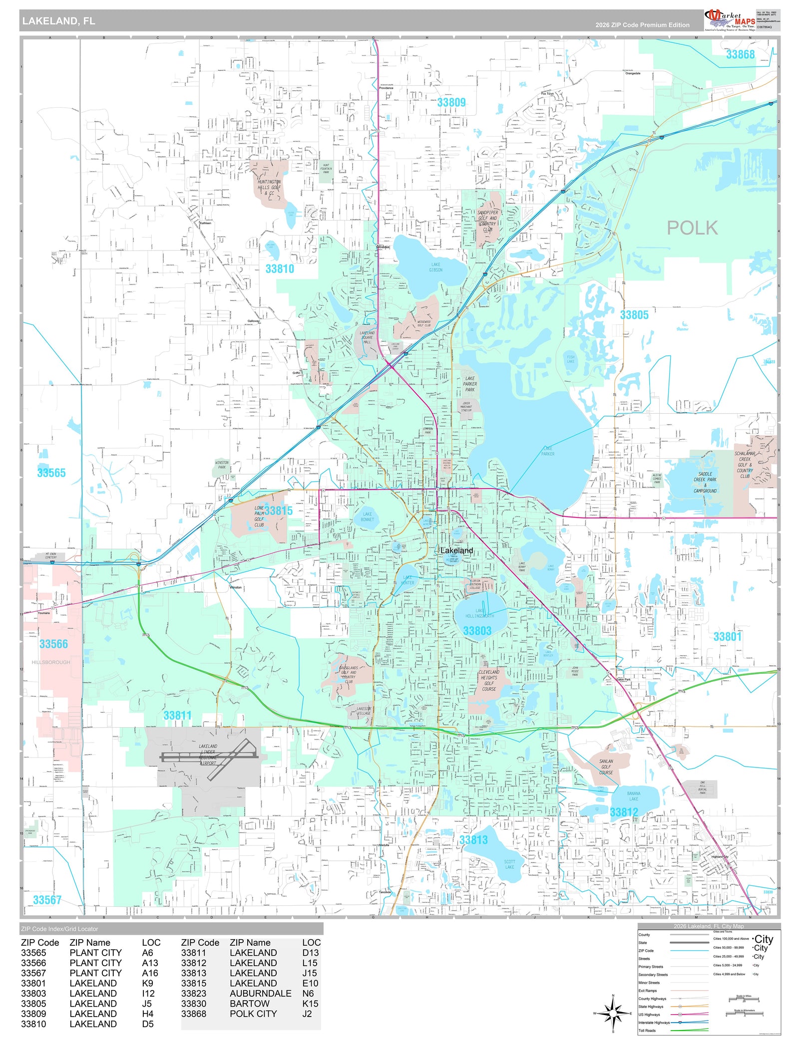 Premium Style Wall Map of Lakeland, FL