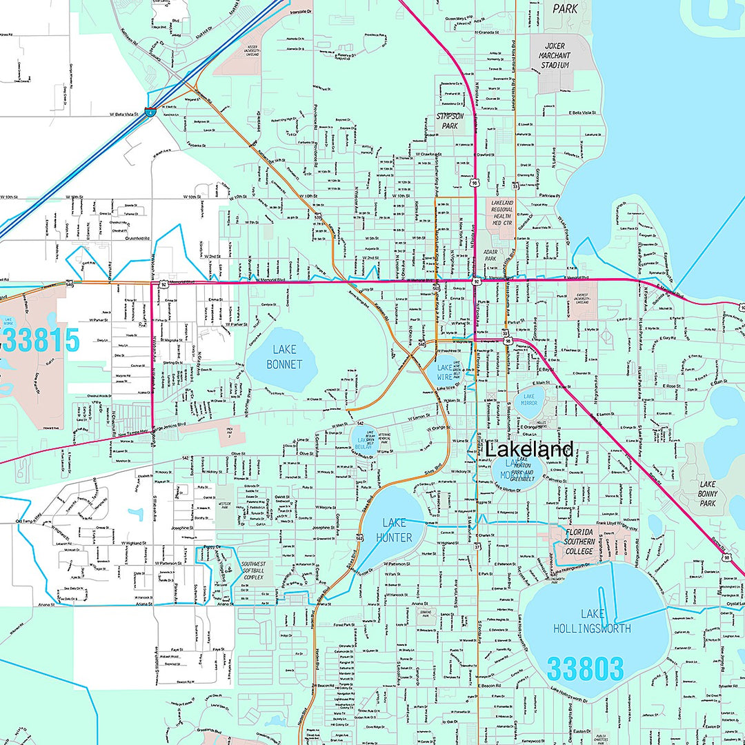 Premium Style Wall Map of Lakeland, FL