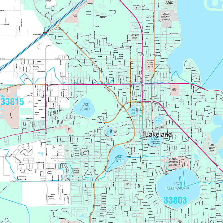 Premium Style Wall Map of Lakeland, FL