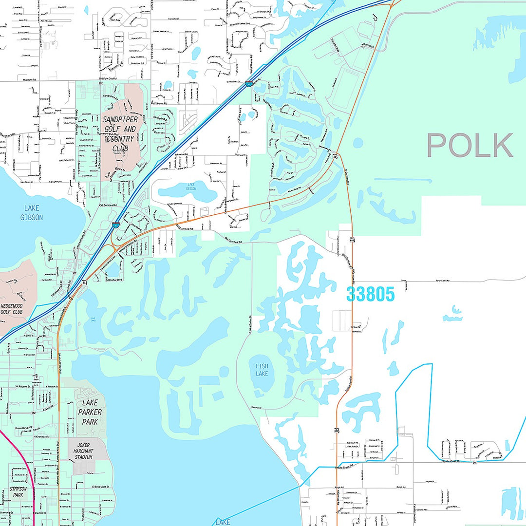 Premium Style Wall Map of Lakeland, FL