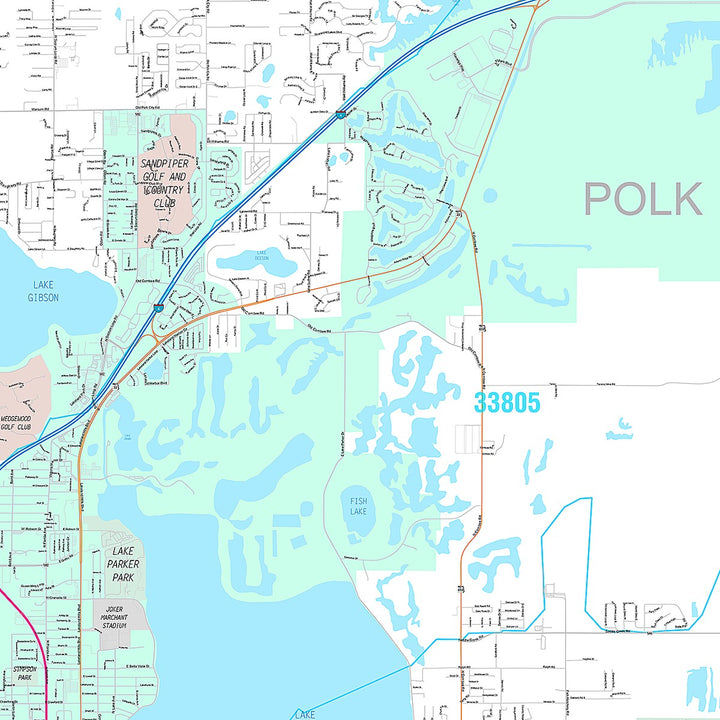 Premium Style Wall Map of Lakeland, FL
