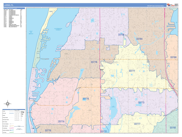 Color Cast Zip Code Style Wall Map of Largo, FL