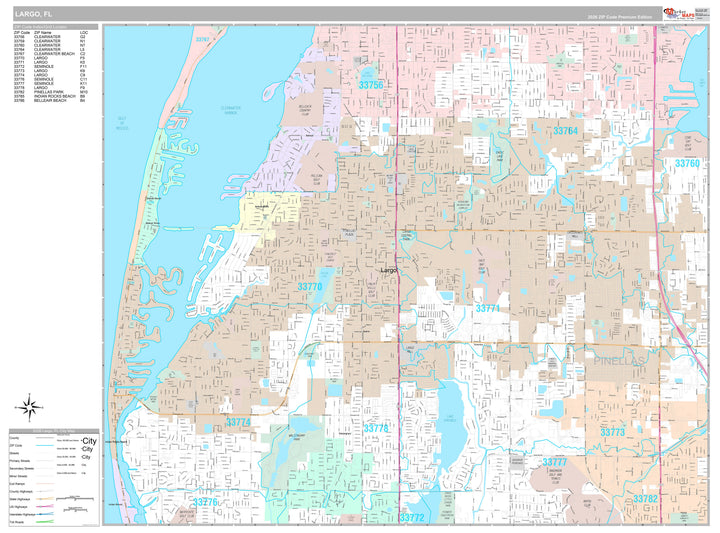 Premium Style Wall Map of Largo, FL