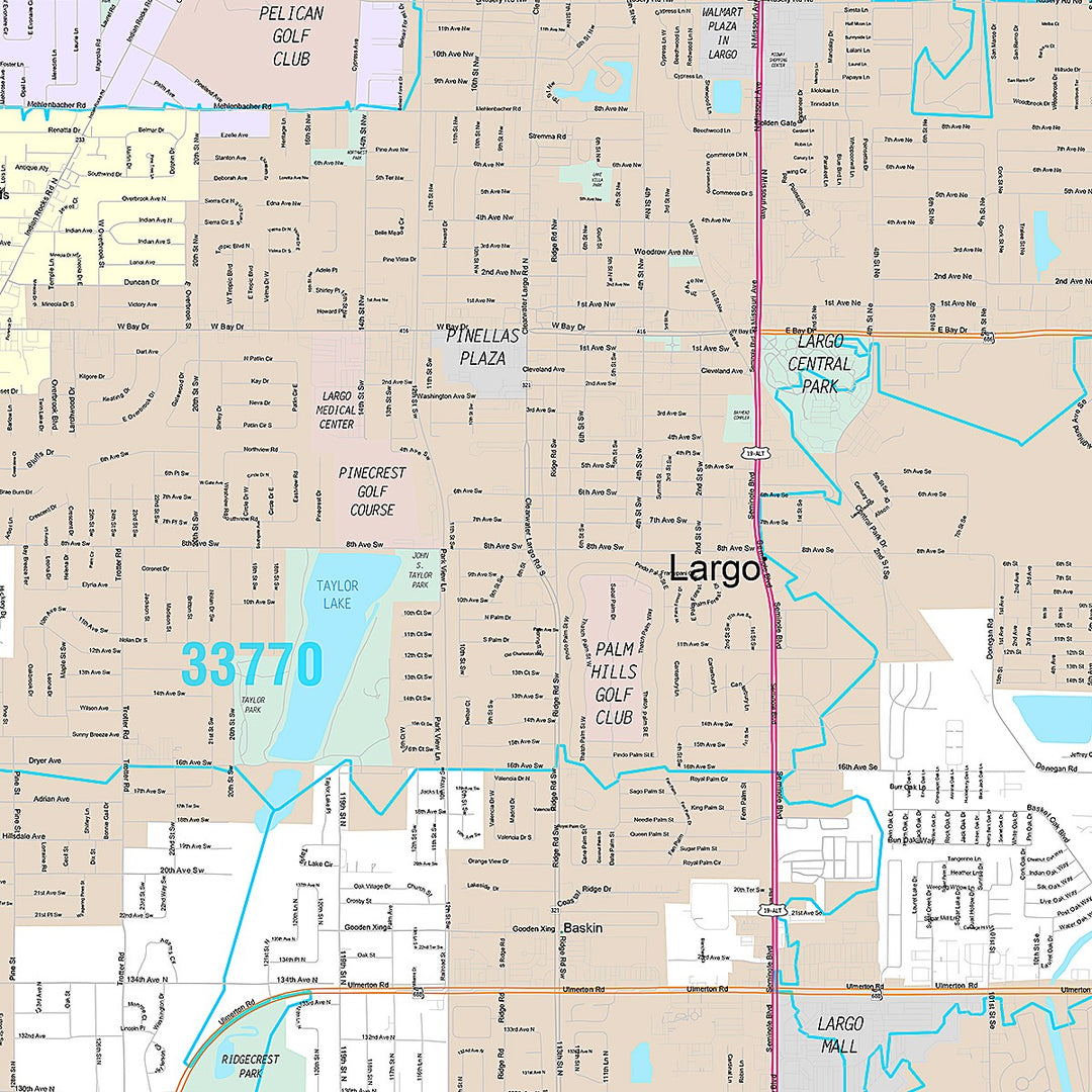 Premium Style Wall Map of Largo, FL