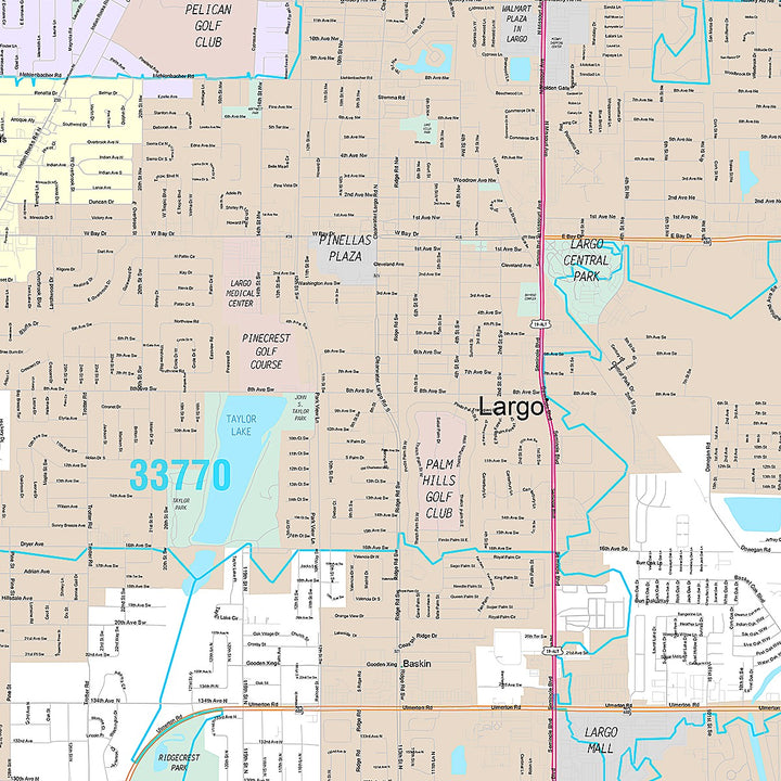 Premium Style Wall Map of Largo, FL