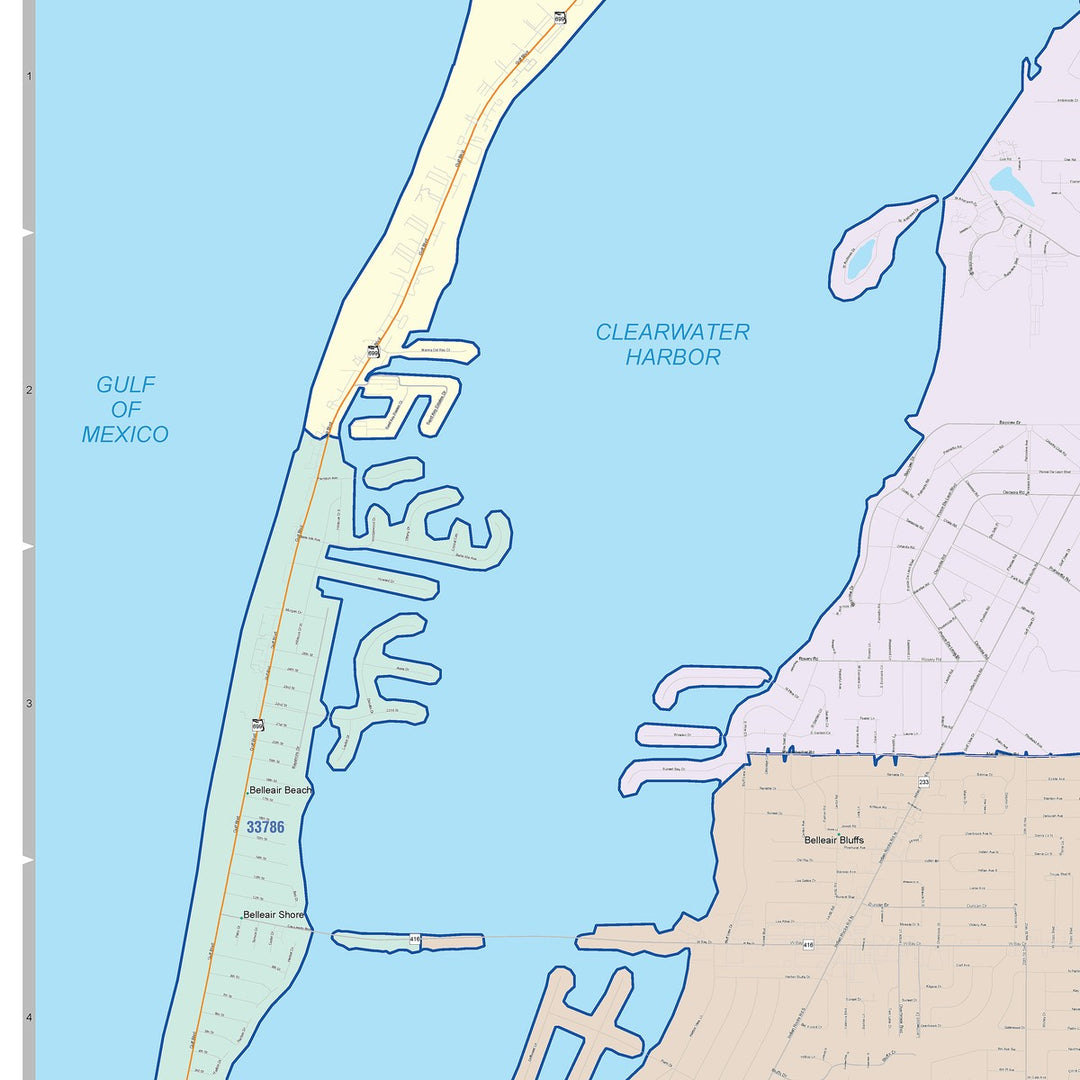Color Cast Zip Code Style Wall Map of Largo, FL