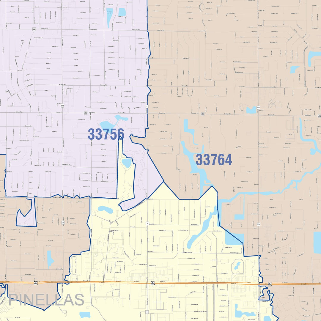 Color Cast Zip Code Style Wall Map of Largo, FL