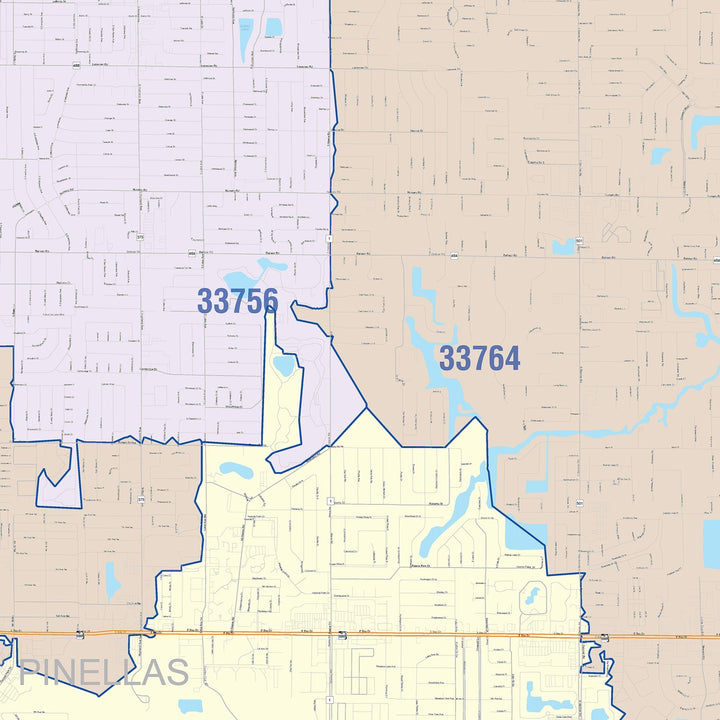 Color Cast Zip Code Style Wall Map of Largo, FL