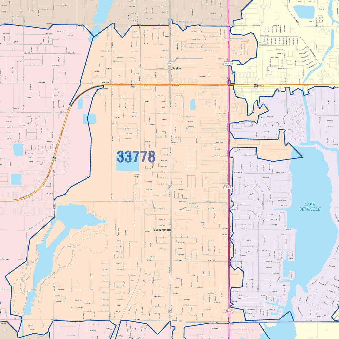 Color Cast Zip Code Style Wall Map of Largo, FL