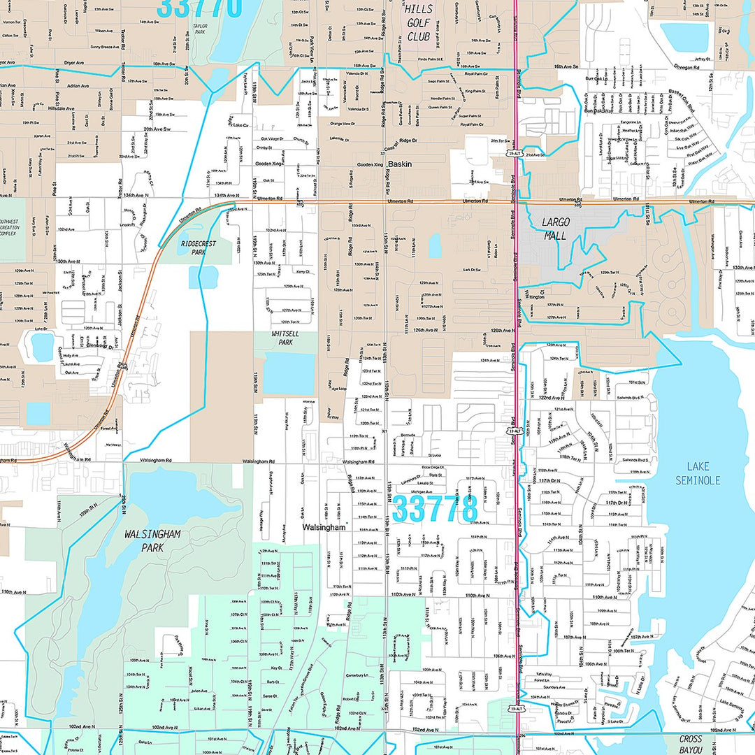 Premium Style Wall Map of Largo, FL