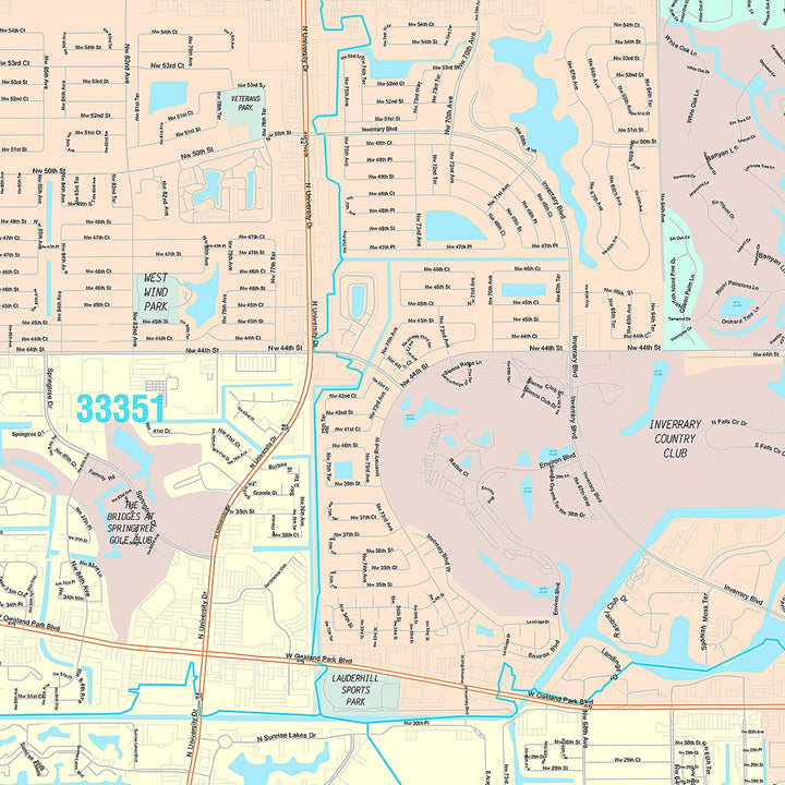 Premium Style Wall Map of Lauderhill, FL