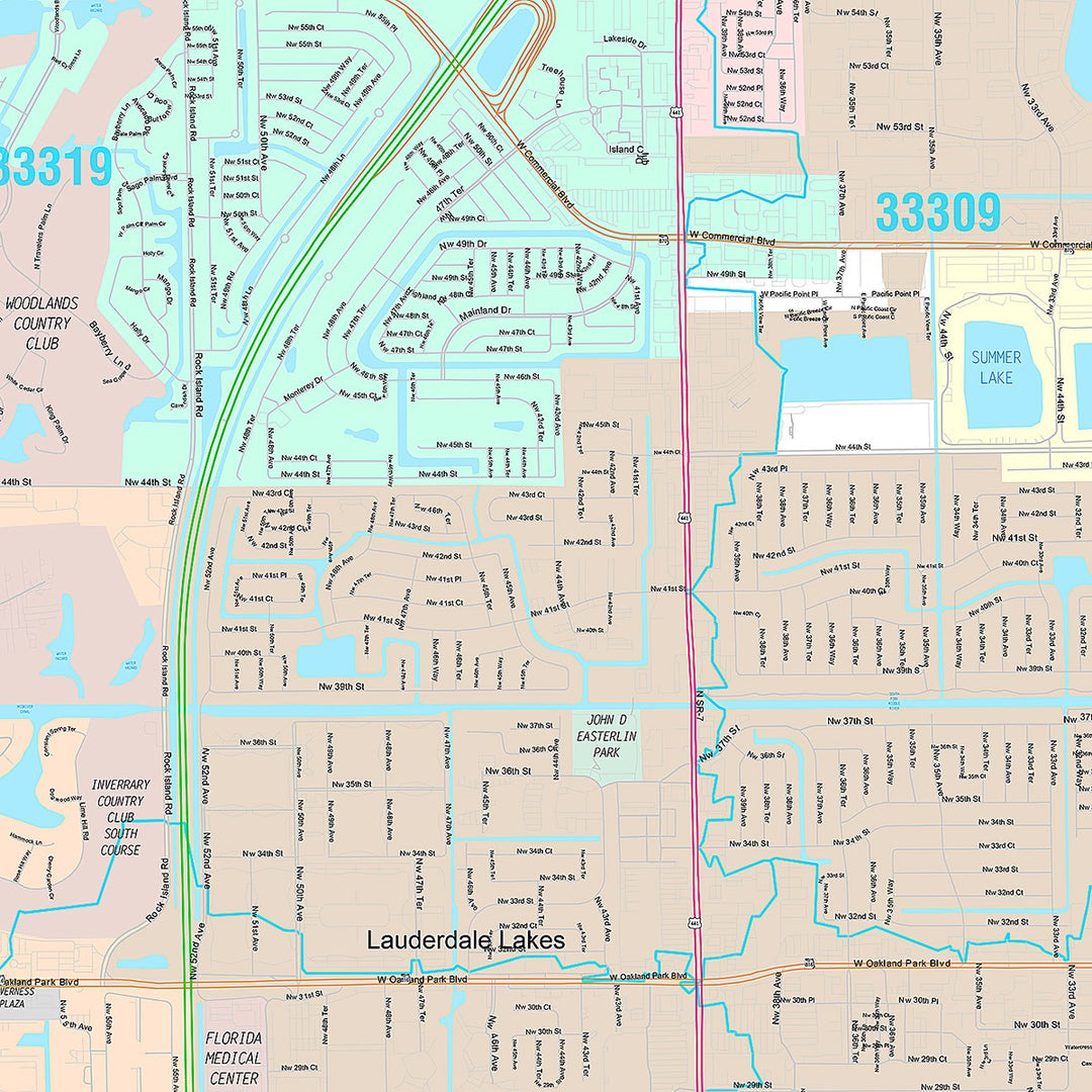 Premium Style Wall Map of Lauderhill, FL