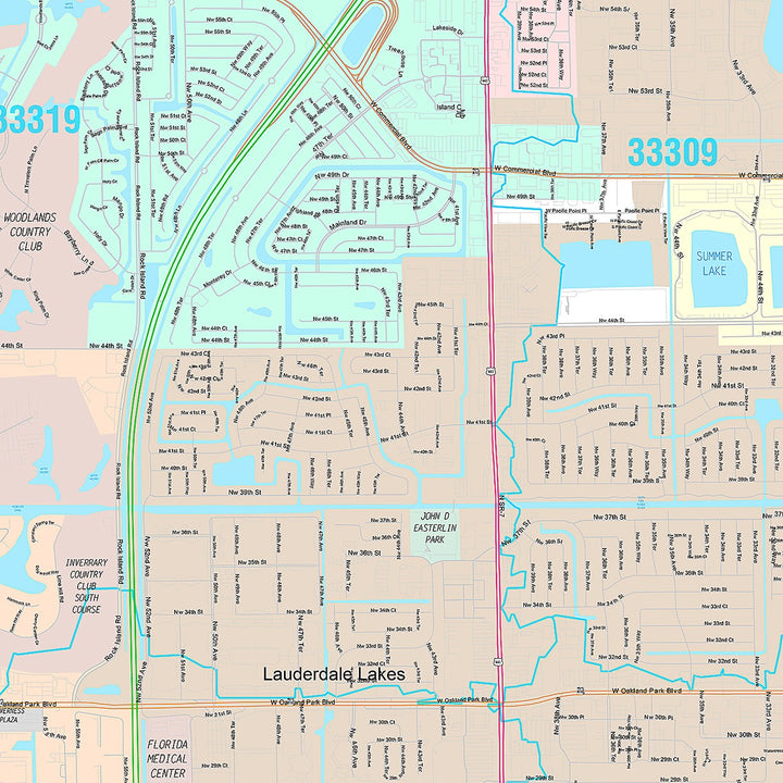 Premium Style Wall Map of Lauderhill, FL