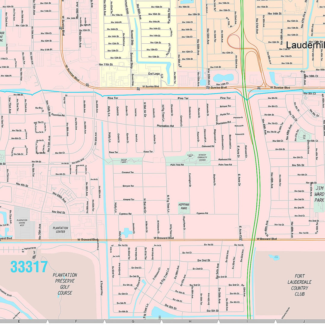 Premium Style Wall Map of Lauderhill, FL
