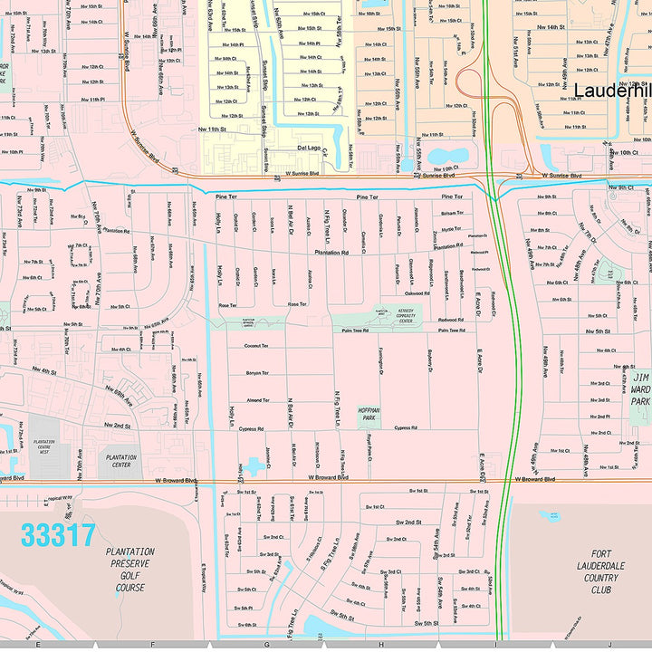 Premium Style Wall Map of Lauderhill, FL