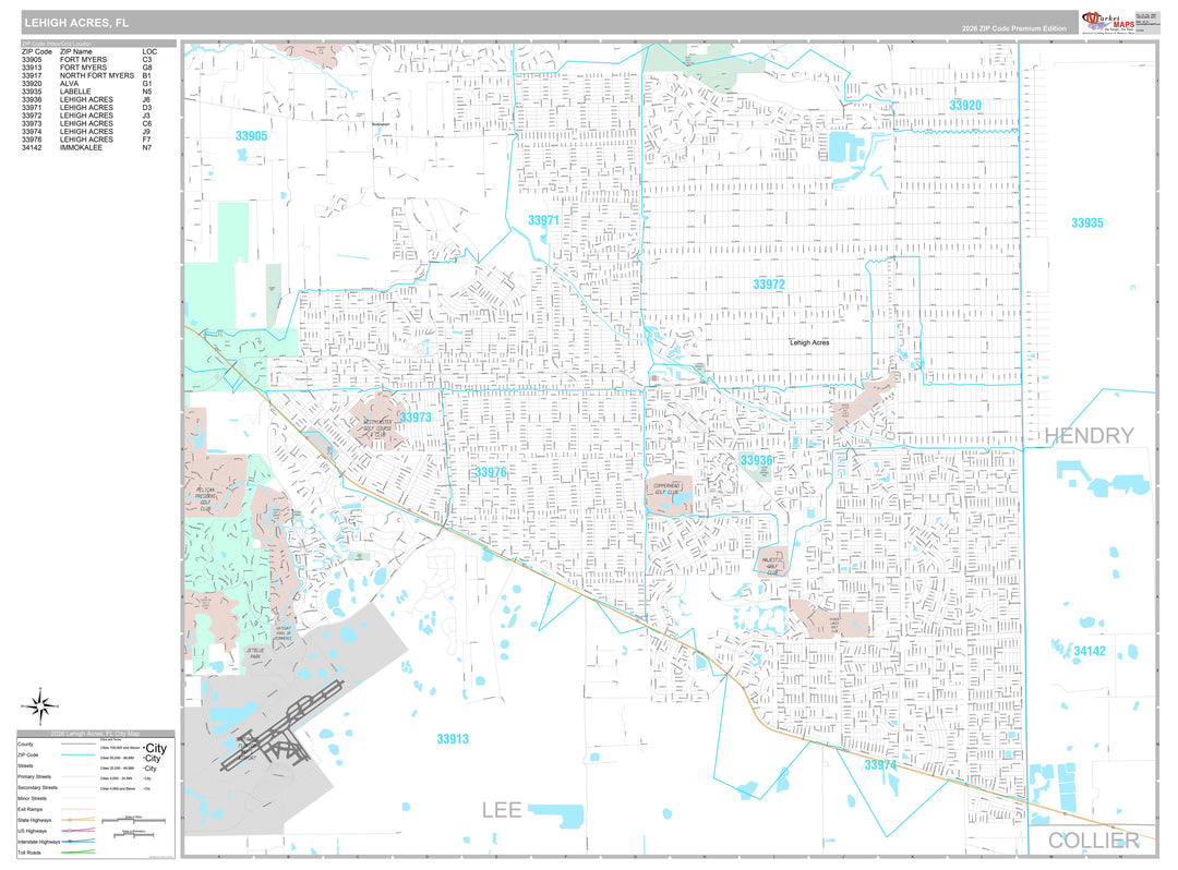 Premium Style Wall Map of Lehigh Acres, FL