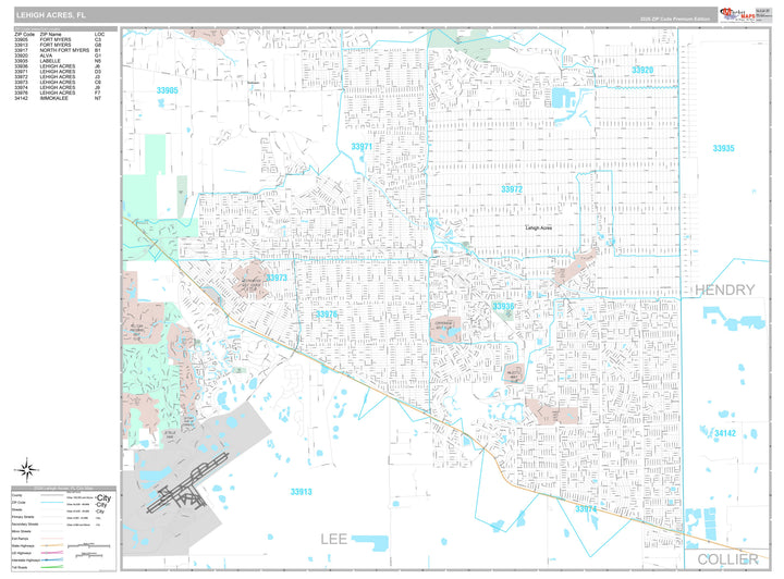 Premium Style Wall Map of Lehigh Acres, FL