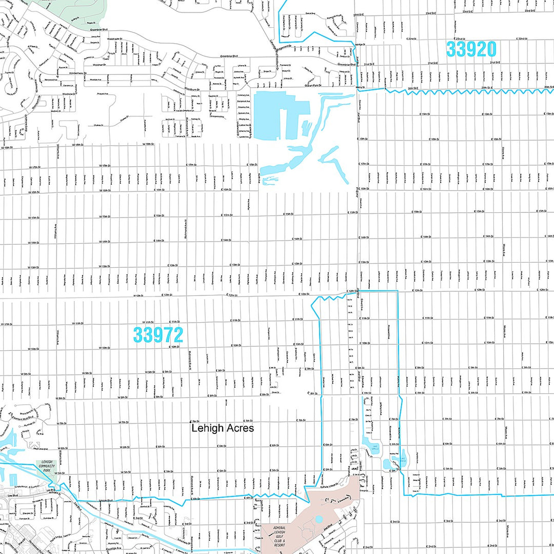 Premium Style Wall Map of Lehigh Acres, FL