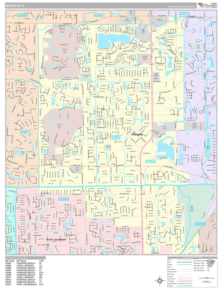Premium Style Wall Map of Margate, FL