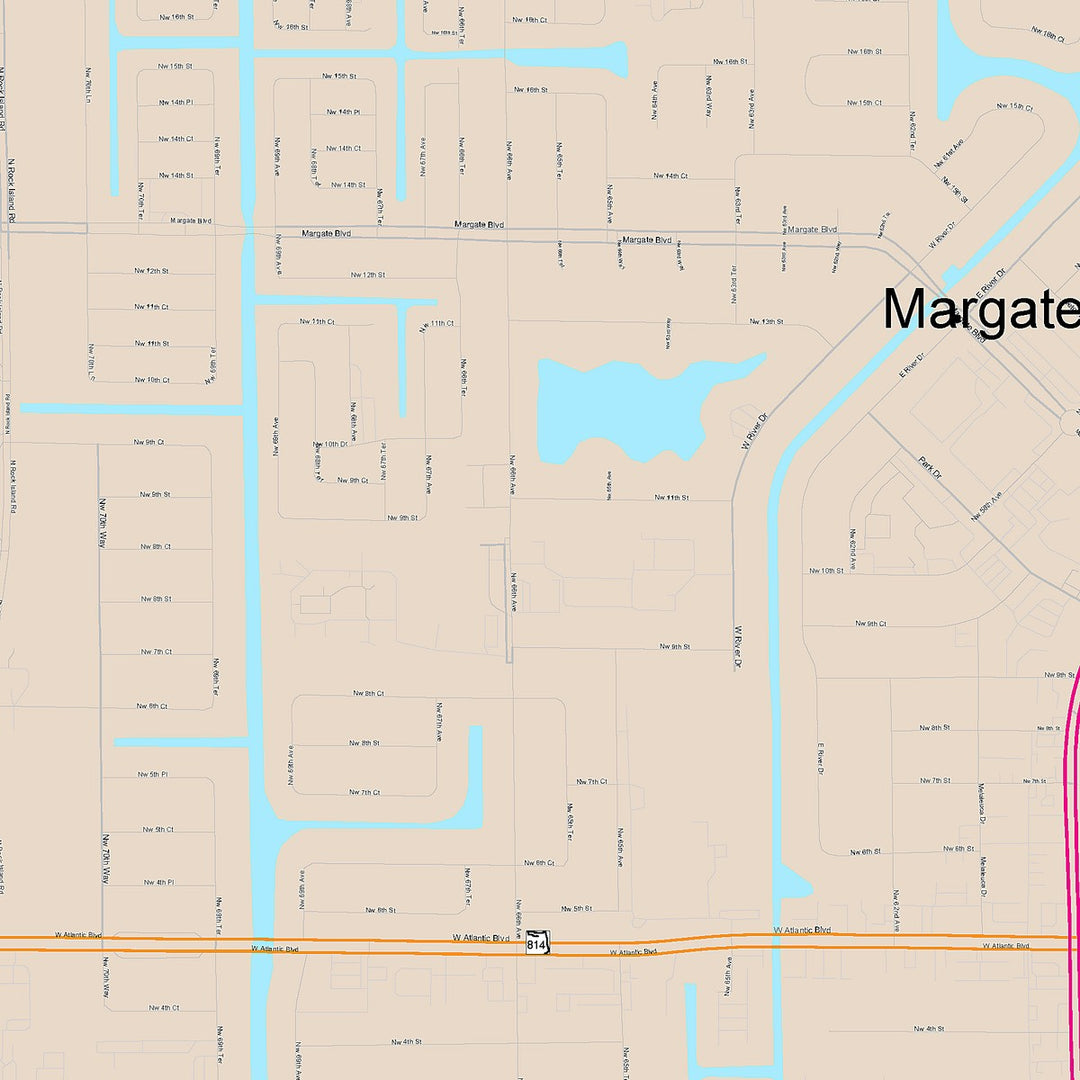 Color Cast Zip Code Style Wall Map of Margate, FL