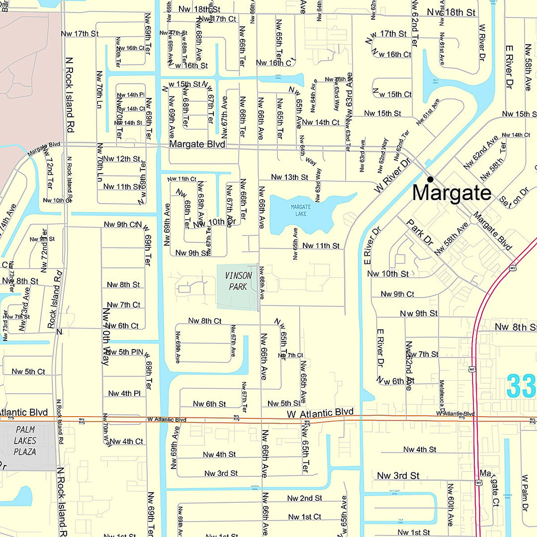 Premium Style Wall Map of Margate, FL