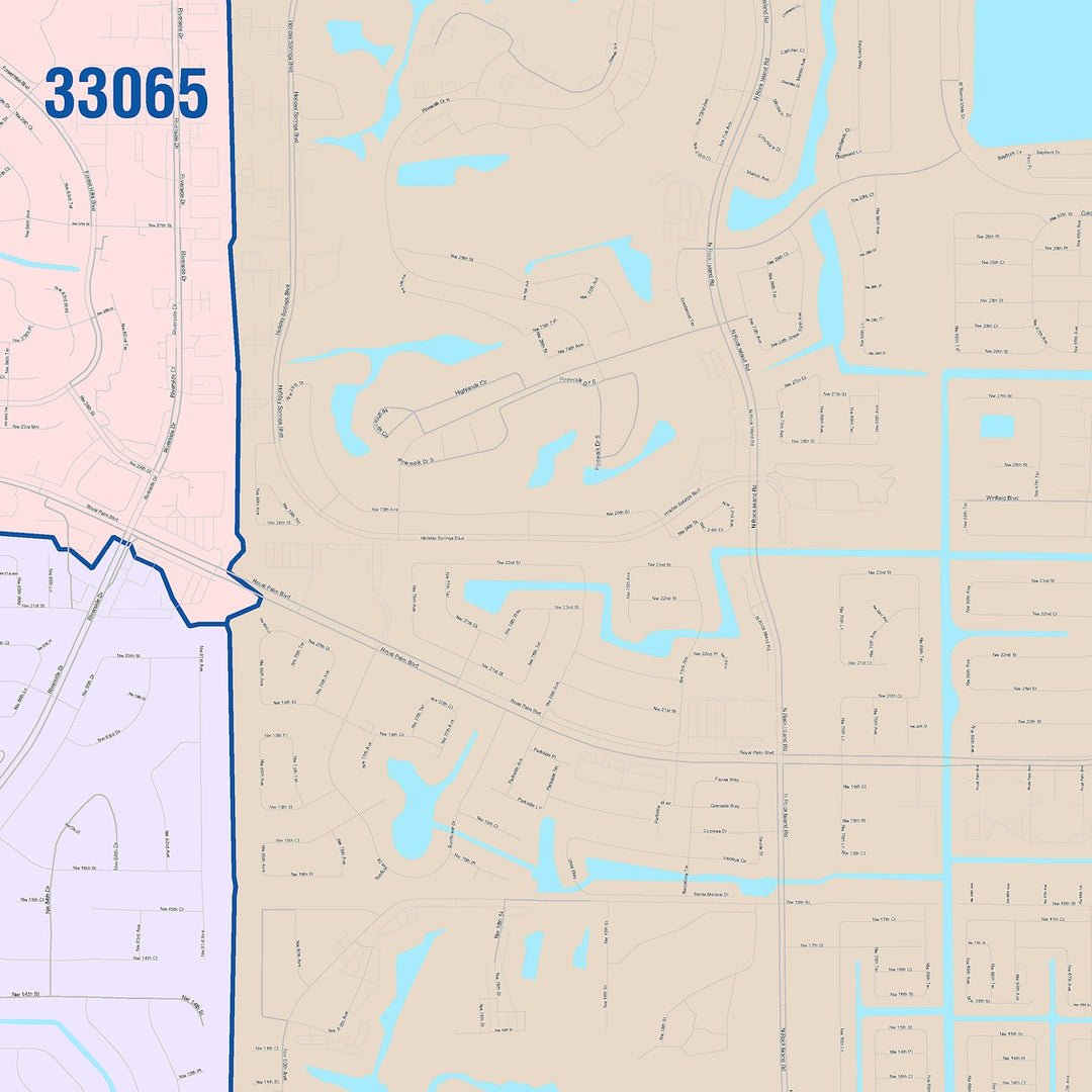 Color Cast Zip Code Style Wall Map of Margate, FL