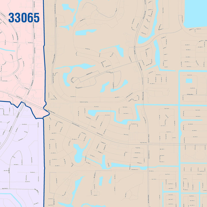 Color Cast Zip Code Style Wall Map of Margate, FL