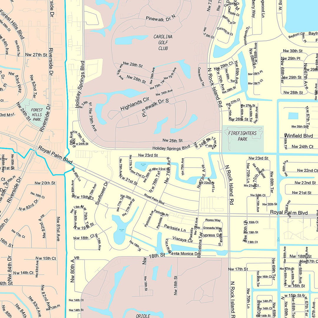 Premium Style Wall Map of Margate, FL
