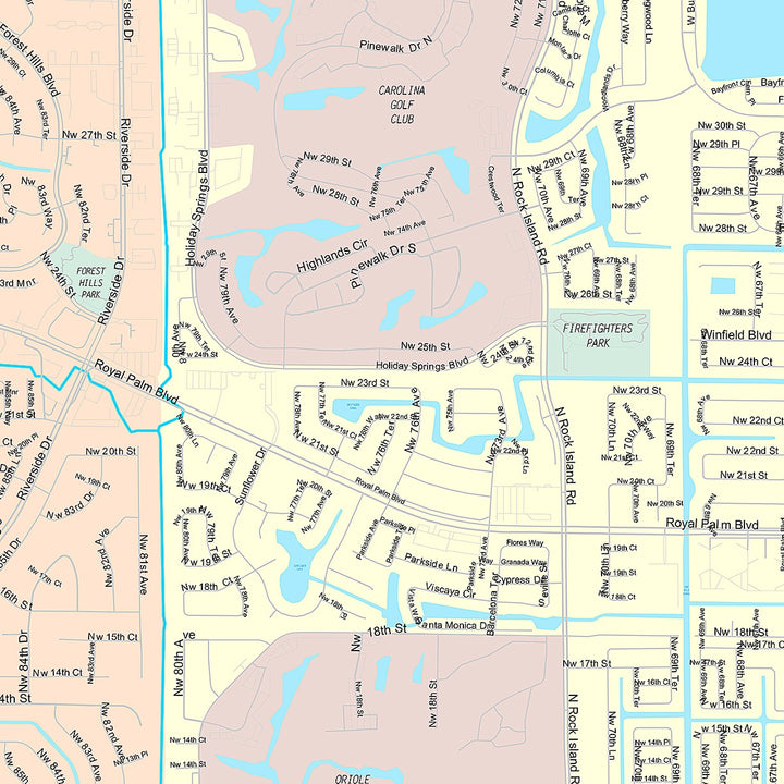 Premium Style Wall Map of Margate, FL