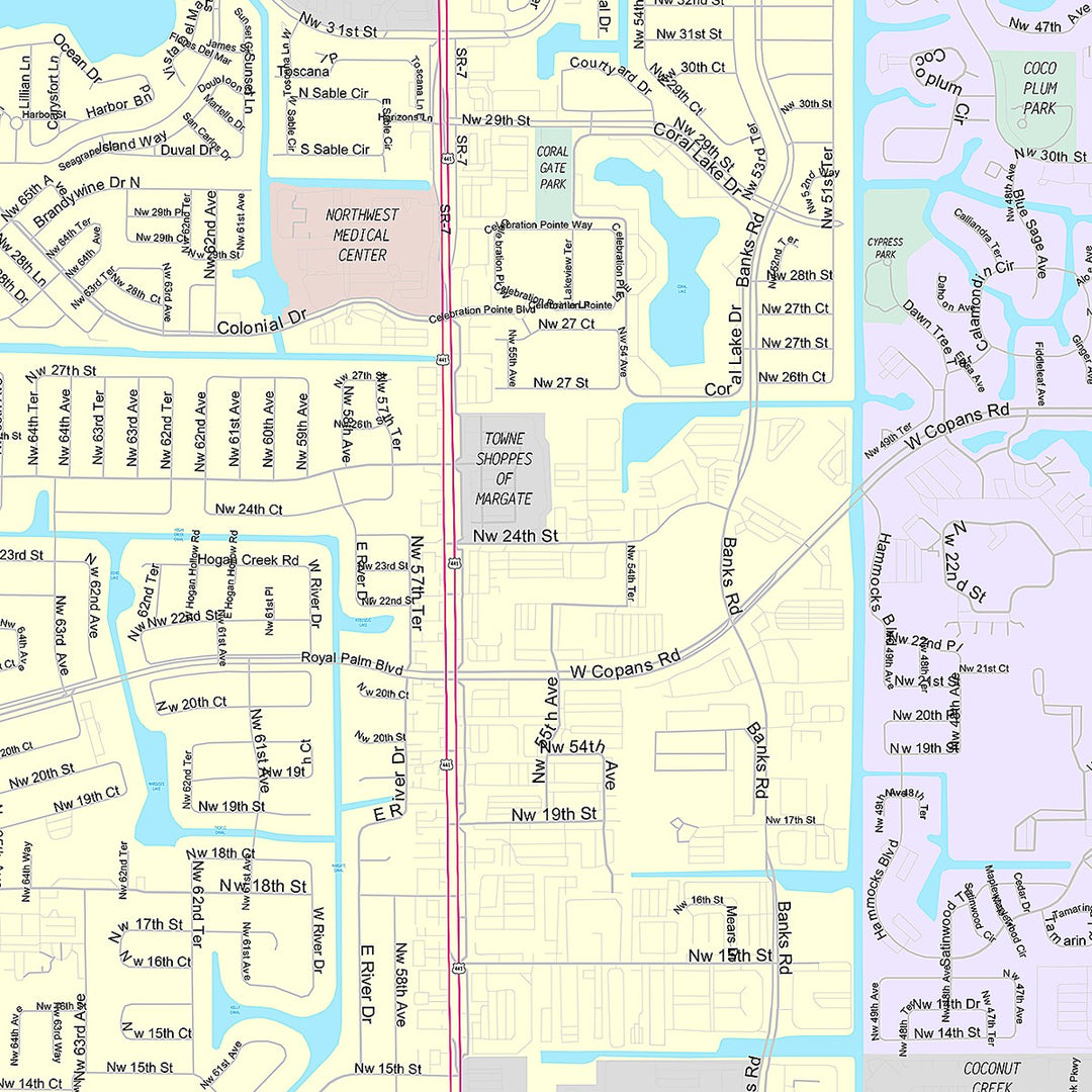 Premium Style Wall Map of Margate, FL