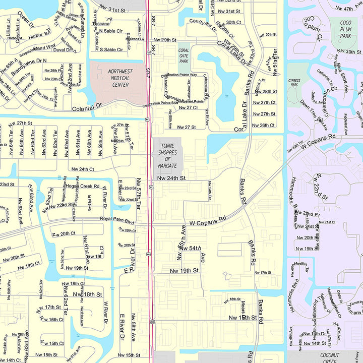 Premium Style Wall Map of Margate, FL