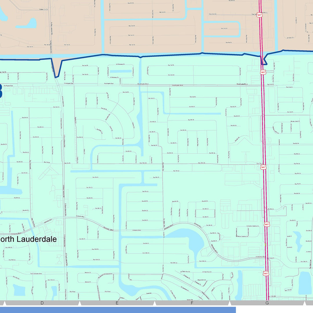 Color Cast Zip Code Style Wall Map of Margate, FL