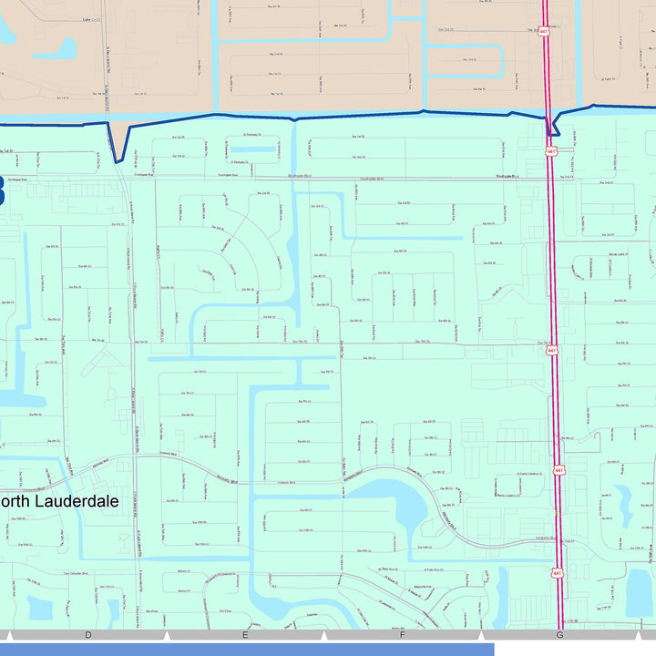 Color Cast Zip Code Style Wall Map of Margate, FL