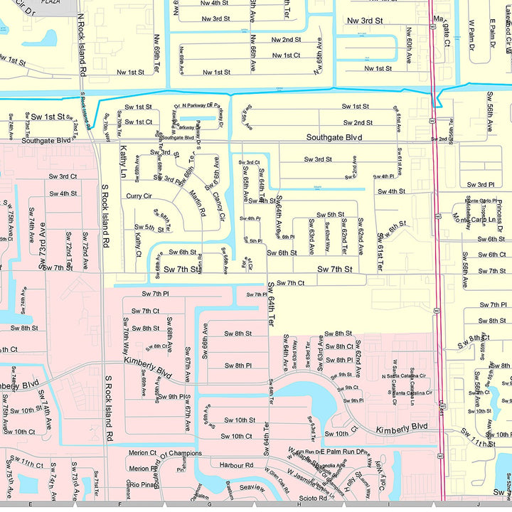 Premium Style Wall Map of Margate, FL