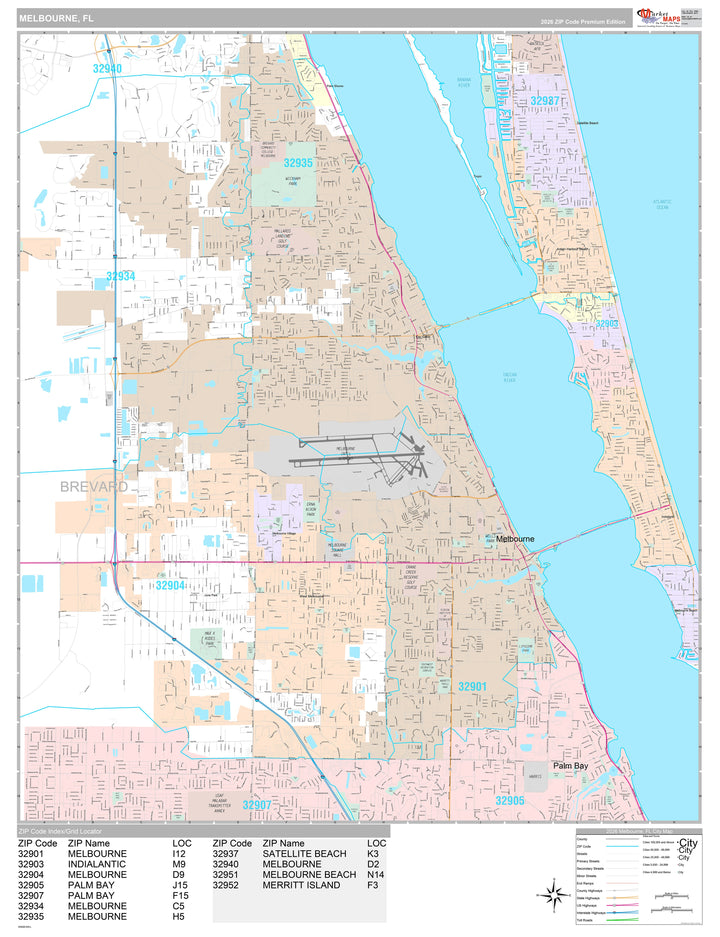 Premium Style Wall Map of Melbourne, FL