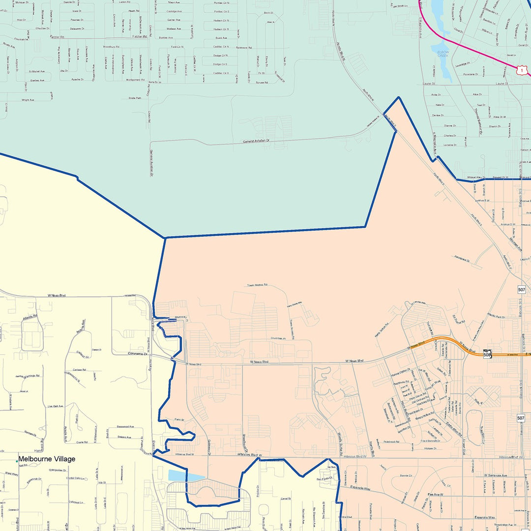 Color Cast Zip Code Style Wall Map of Melbourne, FL