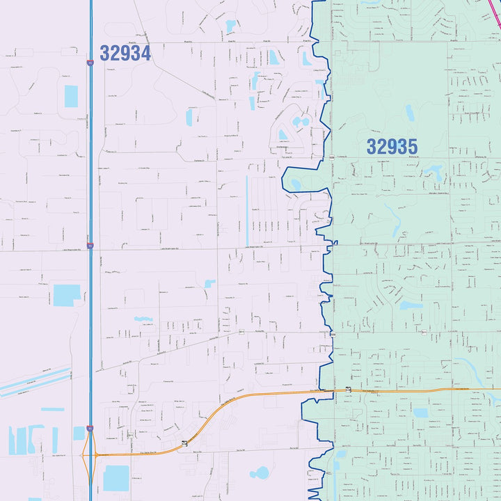 Color Cast Zip Code Style Wall Map of Melbourne, FL