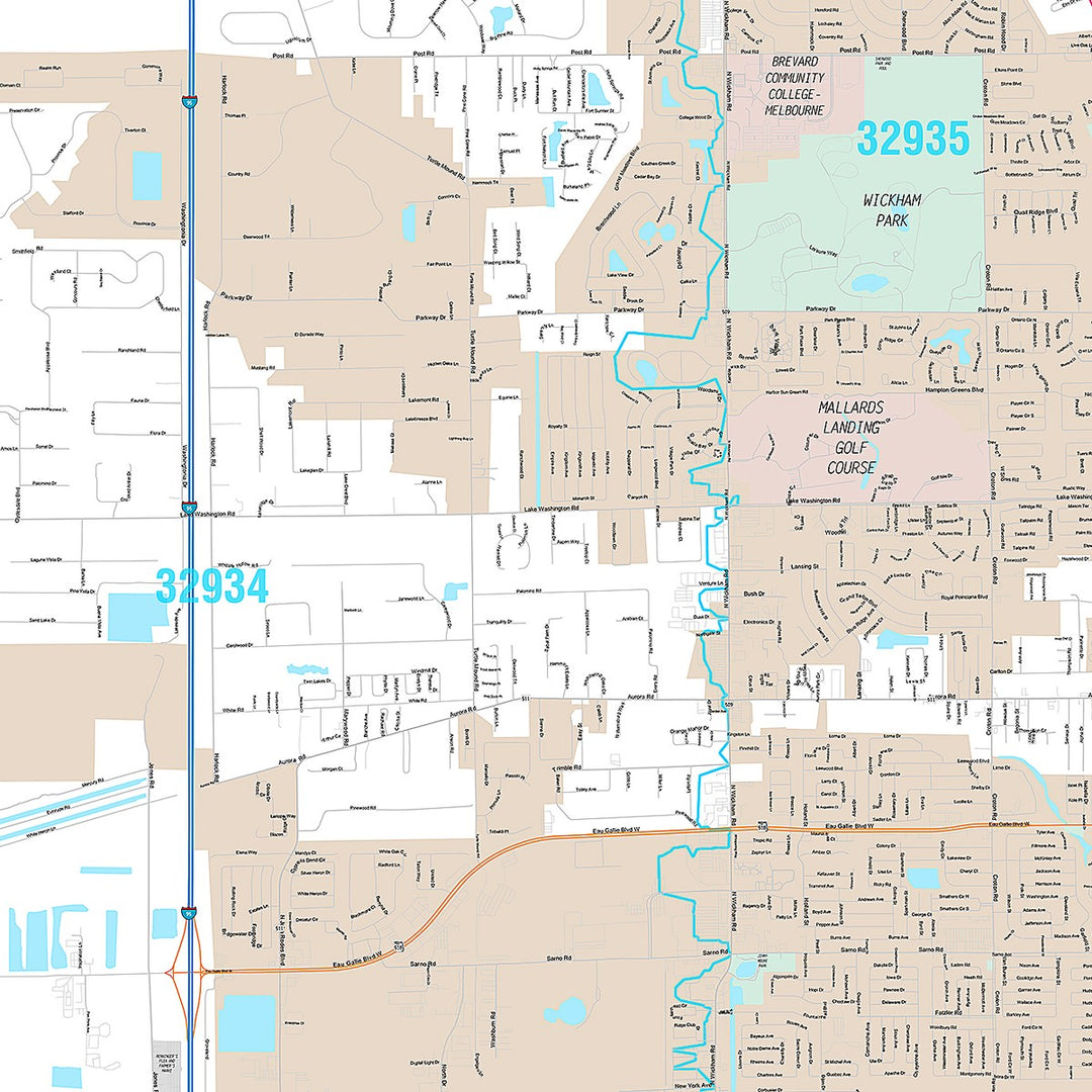 Premium Style Wall Map of Melbourne, FL