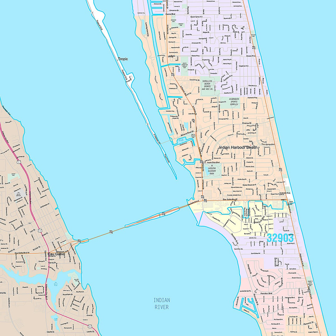 Premium Style Wall Map of Melbourne, FL