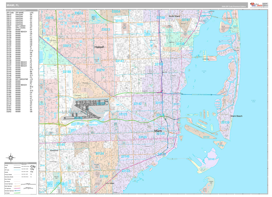 Premium Style Wall Map of Miami, FL