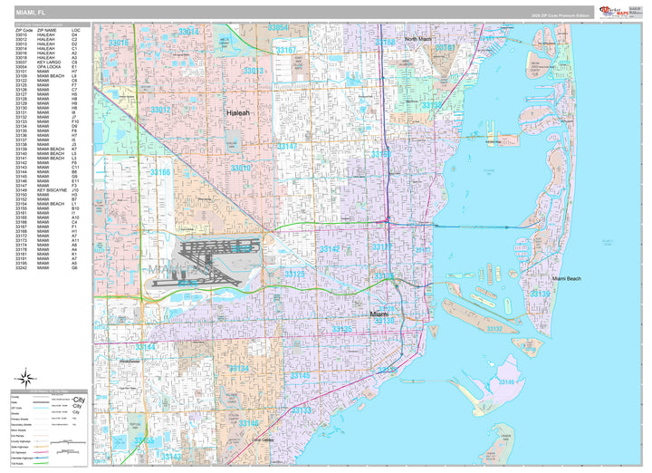 Premium Style Wall Map of Miami, FL