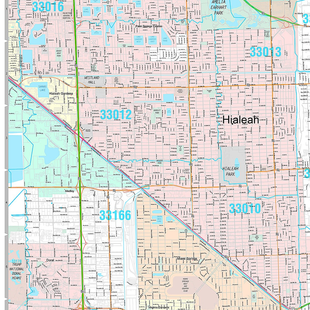 Premium Style Wall Map of Miami, FL