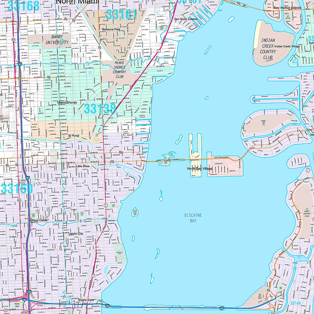 Premium Style Wall Map of Miami, FL