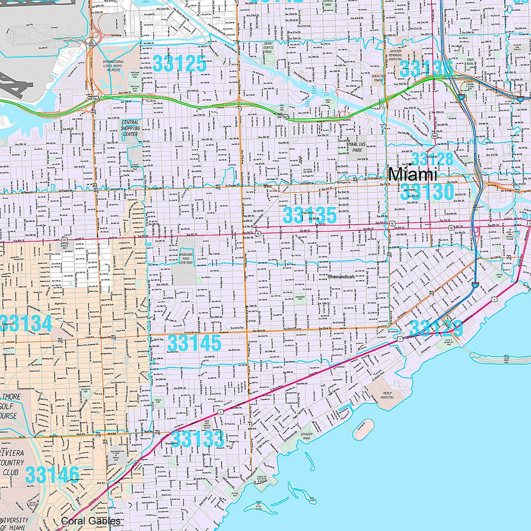 Premium Style Wall Map of Miami, FL