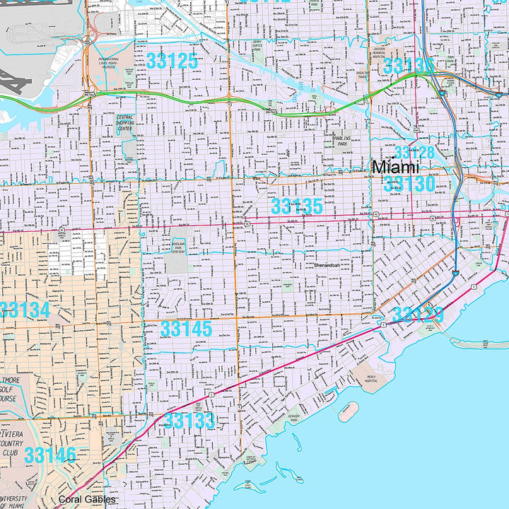 Premium Style Wall Map of Miami, FL